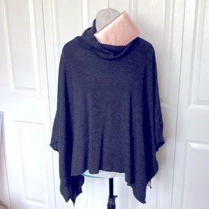 Eileen Fisher Cowl Poncho Ribbed 100% Italian Merino Wool OS + Passport Holder